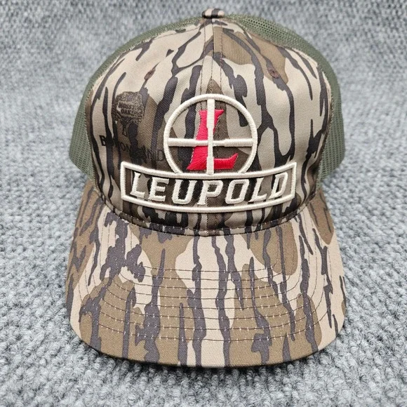 Leupold Camo Mesh Snapback Trucker Hat Mossy Oak Bottomland Hunting Ball Cap - Picture 2 of 8